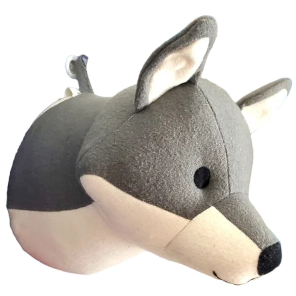 PILLOWFORT Plush Gray Wolf Fox Head Hanging Faux Taxidermy Wall Decor Boho Charm